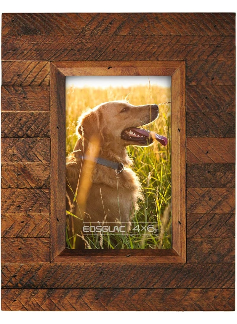 Eosglac Wooden Picture Frame 4x6 inch, Wood Plank Design with Rustic Brown Finish, Wall Mounting or Tabletop Display, Handmade Photo Frame (4x6, Brown) - Image 1